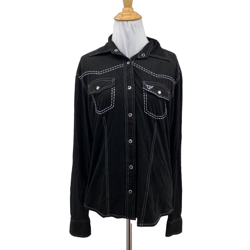 Cowgirl Hardware Shirt Womens S Small Black Faux Suede Rhinestone Snap Buttons